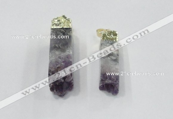 NGP2841 12*40mm - 14*50mm sticks druzy amethyst gemstone pendants