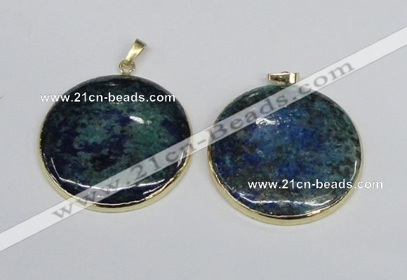 NGP2930 40*42mm flat round chrysocolla gemstone pendants