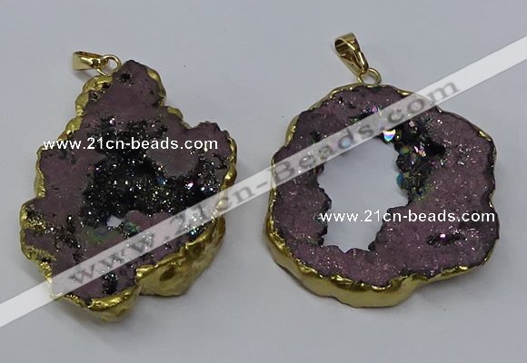 NGP3146 25*35mm - 40*50mm freeform plated druzy agate pendants