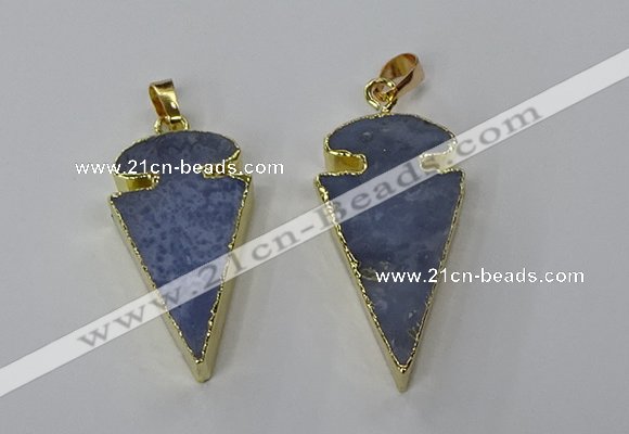 NGP3208 18*35mm - 20*40mm arrowhead blue lace agate pendants