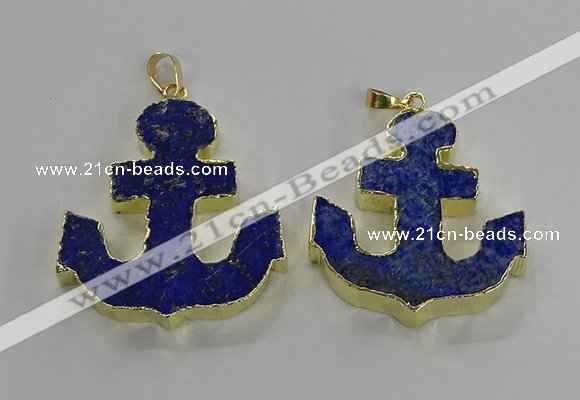 NGP3222 38*42mm - 40*45mm anchor lapis lazuli gemstone pendants