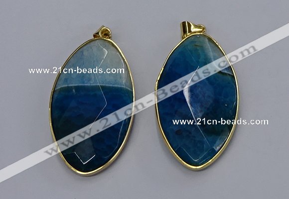 NGP3288 33*55mm faceted marquise agate gemstone pendants wholesale