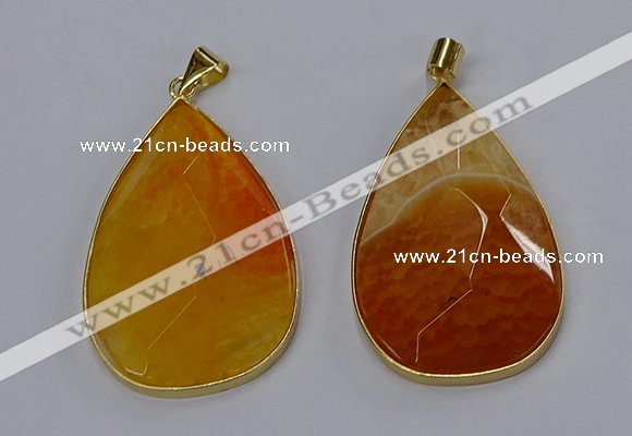 NGP3294 37*57mm faceted flat teardrop agate gemstone pendants