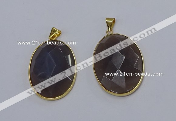 NGP3295 33*45mm faceted oval agate gemstone pendants wholesale