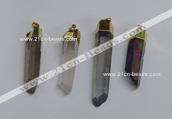 NGP3405 10*45mm - 12*55mm sticks plated quartz pendants wholesale