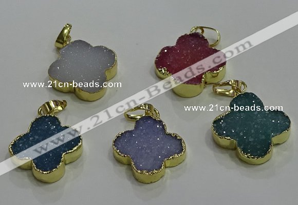 NGP3434 20*20mm - 22*22mm flower druzy agate gemstone pendants