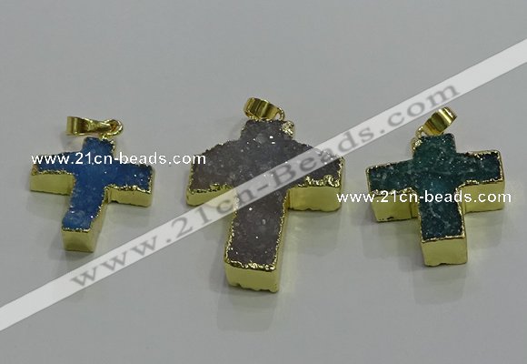 NGP3437 20*22mm - 25*35mm cross druzy agate gemstone pendants