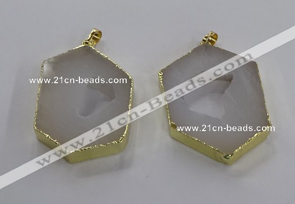 NGP3493 25*40mm - 30*45mm hexagon druzy agate pendants