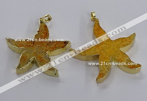 NGP3521 48*50mm starfish fossil coral pendants wholesale