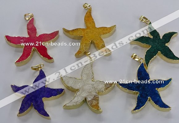 NGP3528 48*50mm starfish fossil coral pendants wholesale