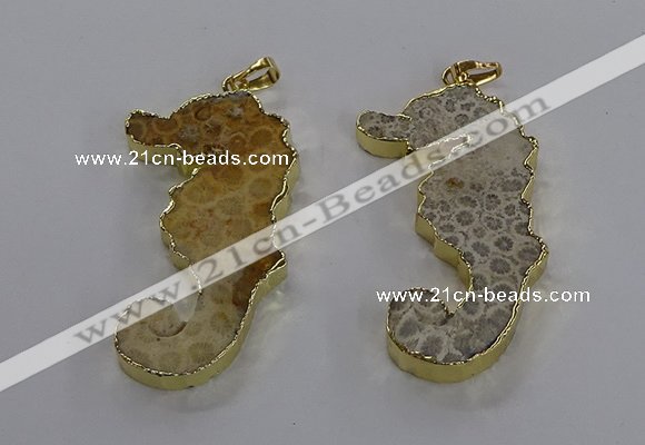 NGP3551 22*58mm - 25*55mm seahorse fossil coral pendants