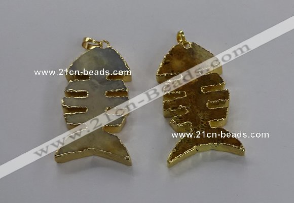 NGP3563 25*50mm - 28*55mm fishbone agate gemstone pendants