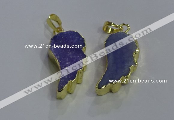 NGP3605 15*30mm - 18*40mm wing-shaped druzy agate pendants