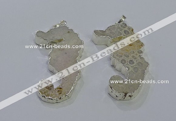 NGP3662 22*58mm - 25*55mm seahorse fossil coral pendants