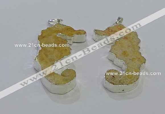 NGP3663 22*58mm - 25*55mm seahorse fossil coral pendants