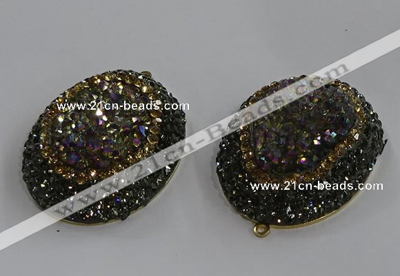 NGP3690 35*45mm oval plated druzy agate gemstone pendants