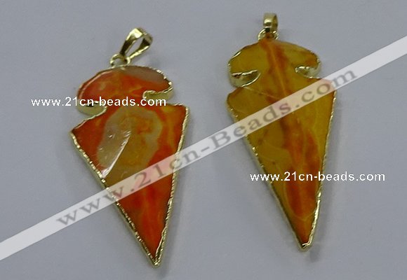 NGP3802 25*50mm - 28*55mm arrowhead agate gemstone pendants