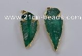 NGP3817 25*45mm - 30*60mm arrowhead dyed white crystal pendants