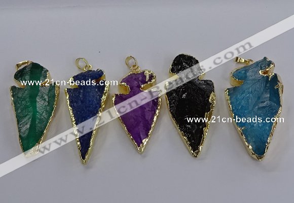 NGP3819 25*45mm - 30*60mm arrowhead dyed white crystal pendants