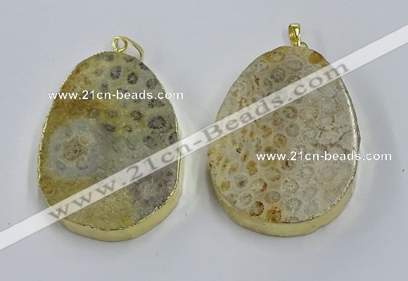 NGP3918 40*55mm freeform fossil coral pendants wholesale