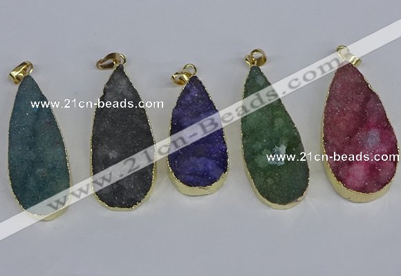 NGP3980 20*40mm - 25*50mm flat teardrop druzy agate pendants