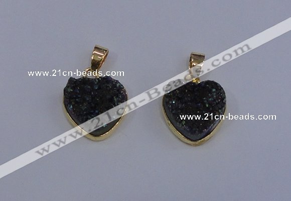 NGP4016 15*15mm heart druzy quartz gemstone pendants