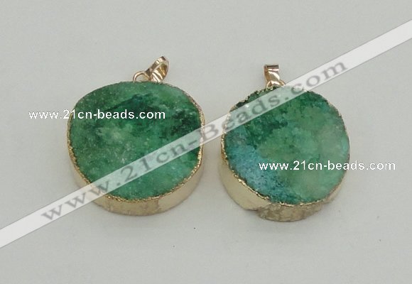 NGP4063 28mm – 30mm flat round druzy quartz pendants wholesale