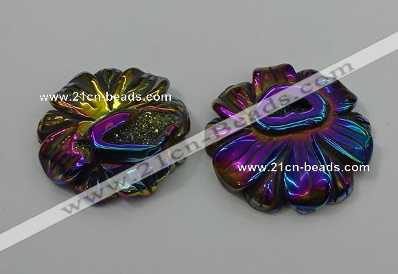 NGP4150 40*45mm - 50*55mm flower plated druzy agate pendants