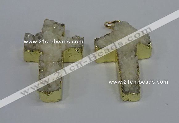 NGP4172 30*48mm - 32*50mm cross druzy quartz pendants wholesale