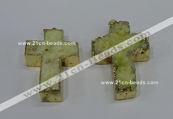 NGP4173 30*48mm - 32*50mm cross druzy quartz pendants wholesale