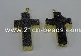 NGP4179 30*48mm - 32*50mm cross druzy quartz pendants wholesale