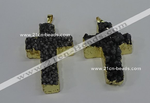 NGP4179 30*48mm - 32*50mm cross druzy quartz pendants wholesale