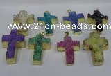 NGP4180 30*48mm - 32*50mm cross druzy quartz pendants wholesale