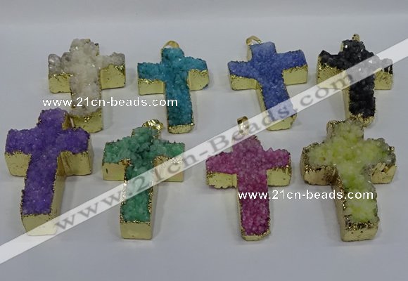 NGP4180 30*48mm - 32*50mm cross druzy quartz pendants wholesale