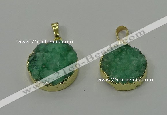 NGP4206 20mm - 22mm flat round druzy quartz pendants wholesale