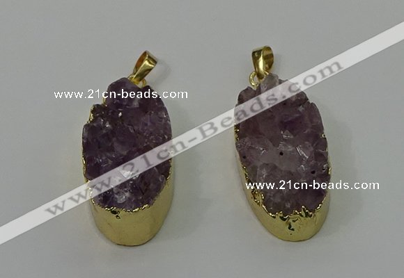 NGP4242 18*35mm oval druzy amethyst pendants wholesale