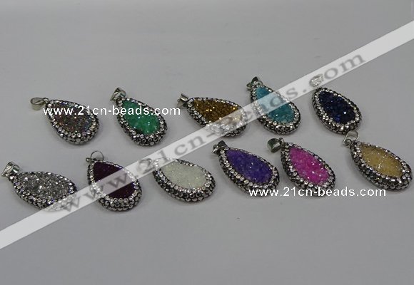 NGP4282 14*23mm flat teardrop plated quartz pendants wholesale