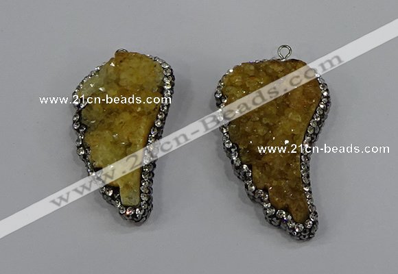 NGP4314 20*40mm - 25*50mm wing-shaped druzy quartz pendants