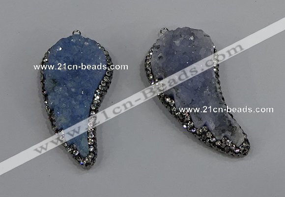 NGP4319 20*40mm - 25*50mm wing-shaped druzy quartz pendants