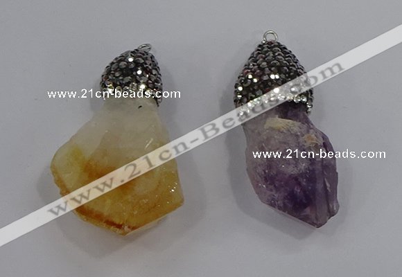 NGP4328 18*35mm - 20*40mm nuggets druzy amethyst & citrine pendants