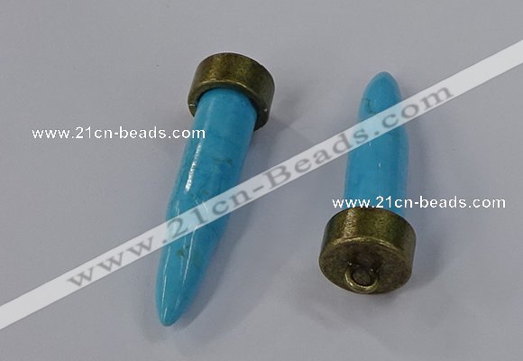 NGP4541 15*52mm bullet-shaped white howlite turquoise pendants