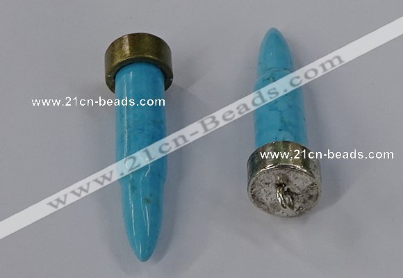 NGP4542 15*52mm bullet-shaped white howlite turquoise pendants