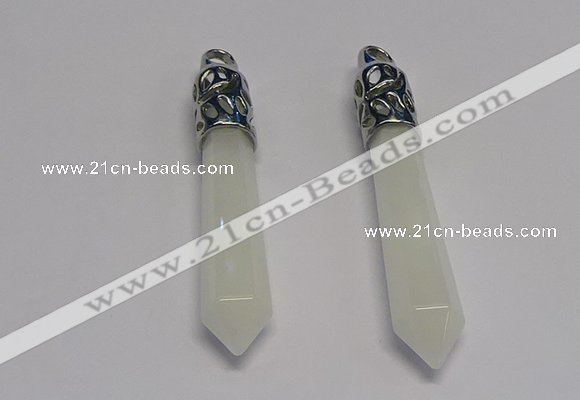 NGP5414 10*65mm sticks white jade gemstone pendants wholesale