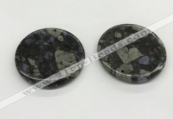 NGP5528 50mm flat round grey opal gemstone pendants