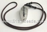 NGP5582 Black rutilated quartz teardrop pendant with nylon cord necklace