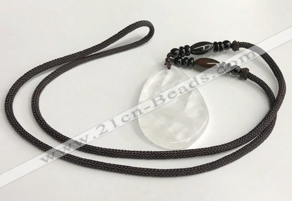 NGP5590 White crystal freeform pendant with nylon cord necklace