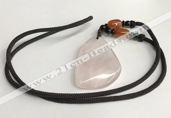 NGP5591 Rose quartz freeform pendant with nylon cord necklace