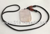 NGP5594 Rose quartz rectangle pendant with nylon cord necklace