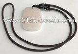 NGP5595 Rose quartz rectangle pendant with nylon cord necklace