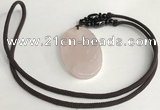 NGP5597 Rose quartz oval pendant with nylon cord necklace